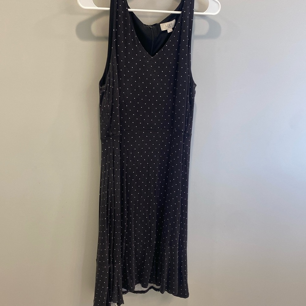 Black and white polka dot midi length Loft outlet dress.